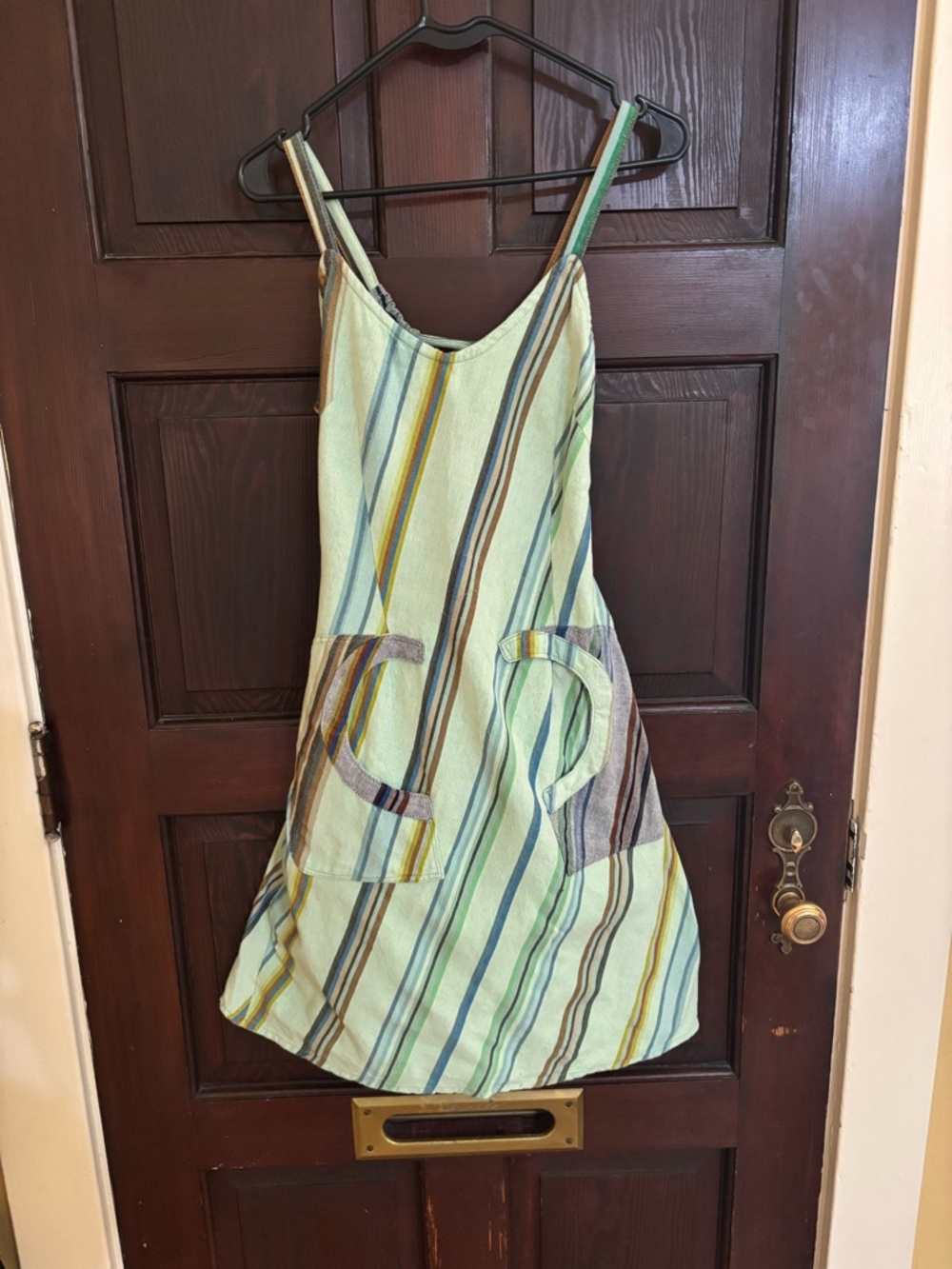TACTE Striped Mint Green Summer Sundress with Front Pockets Guatemalan